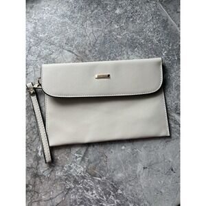 ELIM & PAUL Beige Wristlet Clutch Wallet Textured Faux Leather Gold Tone